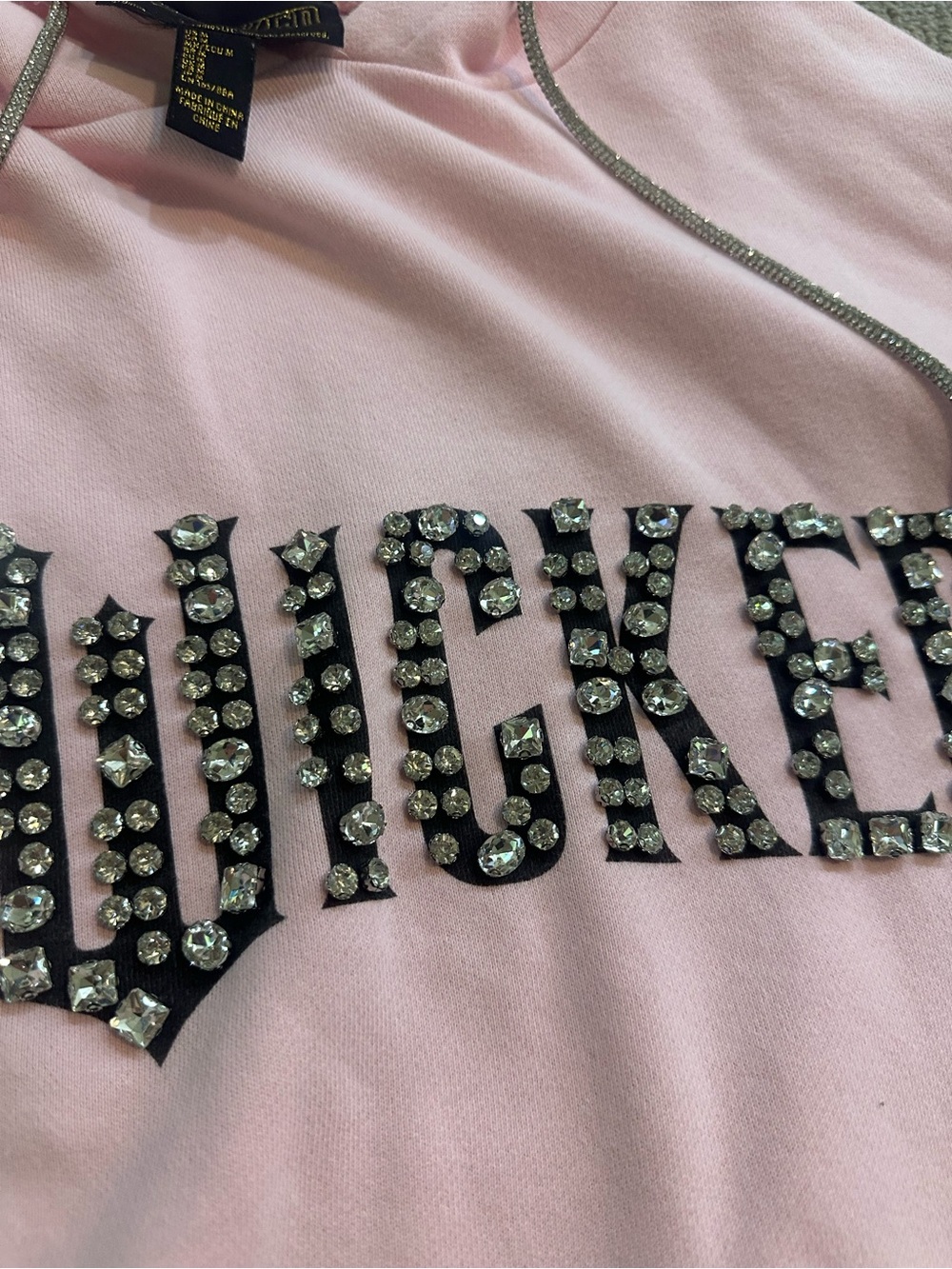 Wicked x Forever 21 Rhinestone Hoodie – Pink – Medium